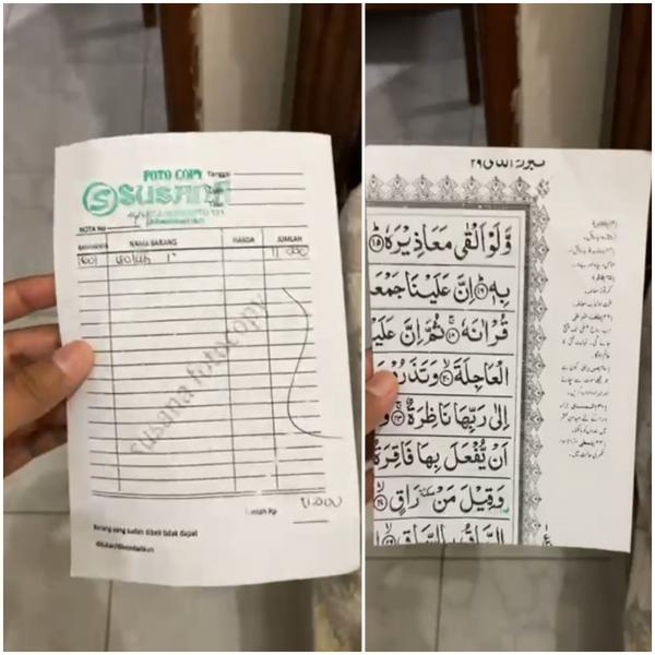 Miris !! Fotocopy Al Qur'an Dijadikan Nota Transaksi, Polisi Periksa Pemilik Toko