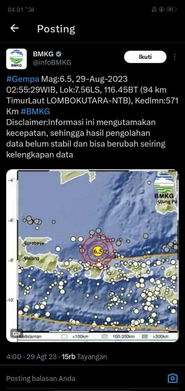 Gempa Magnitudo 6,5 Guncang NTB Warga Berhamburan