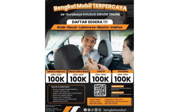 Promo Khusus Buat Driver Online, Servis di Bengkel Mobil NewFast Serba Rp100 Ribu