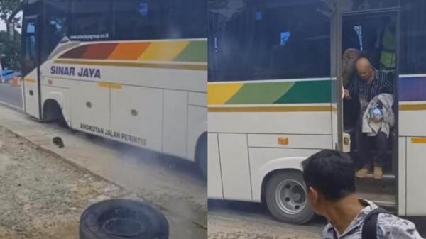 Bus Sinar Jaya Tujuan IKN Lepas Ban dan Terbakar, Penumpang Panik