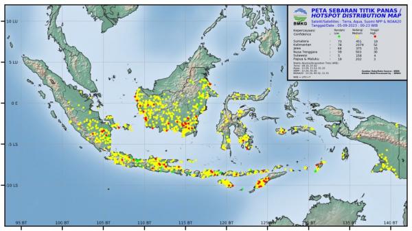 Jumlah Hotspot di Sumatera 543, Sumsel 386, Jambi dan Riau 8 Titik