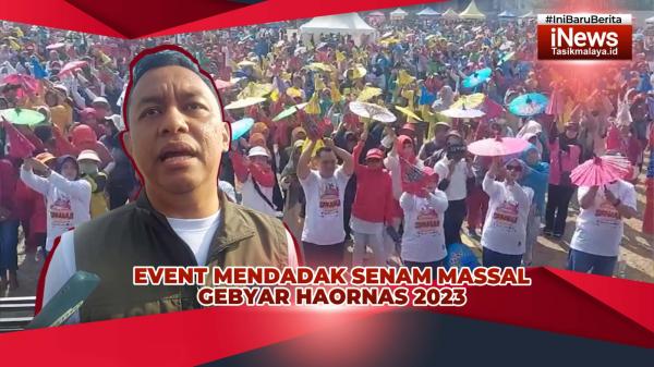 VIDEO: Payung Geulis Warnai Event Mendadak Senam Massal Gebyar Haornas 2023 di Dadaha Tasikmalaya