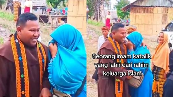 Nusa Terindah Toleransi Momen Haru  Imam Katolik di NTT Peluk Ibunda dari Keluarga Muslim