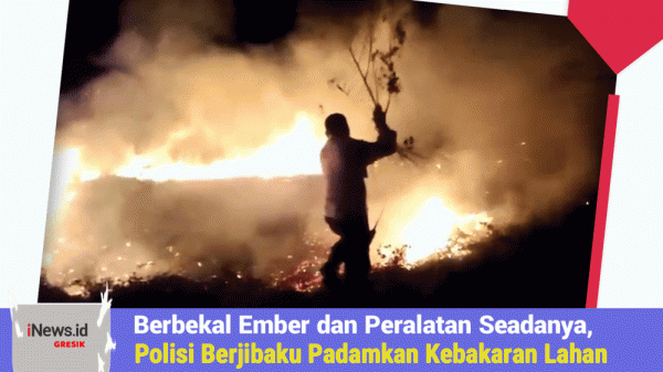 Berbekal Ember dan Peralatan Seadanya, Polisi Berjibaku Padamkan Kebakaran Lahan Kering