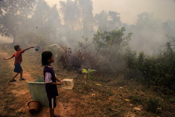 Potret Murid SD Jaga Sekolah dari Kebakaran Lahan