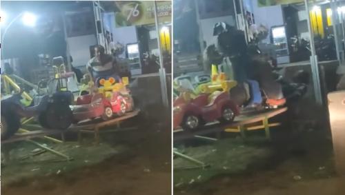 Aksi Lucu Bapak-Bapak Iseng Naik Mobil Mainan di Pasar Malam, Bikin Netizen Tertawa