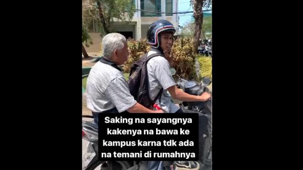 Viral Video Mahasiswa Bawa Kakek ke Kampus, Tak Tega Tinggalkan Sendiri di Rumah