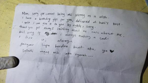 Pilu! Surat Terakhir Mahasiswi Unnes yang Loncat dari Mall, Kirim Kado untuk Ibu Isinya Bikin Nangis