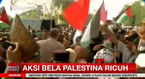 Aksi Bela Palestina di Kedubes AS Jakarta Ricuh, Massa dan Petugas Terlibat Saling Dorong