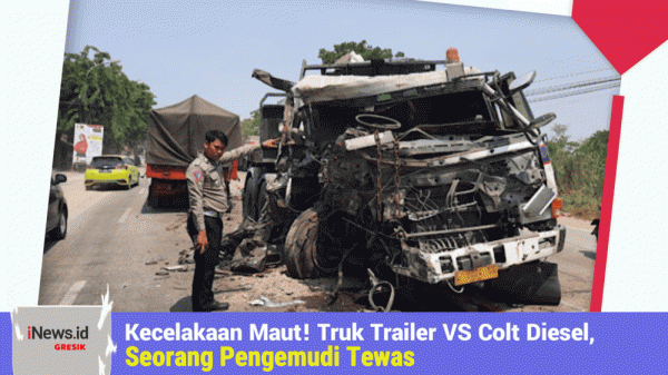 Kecelakaan Frontal! Truk Trailer VS Colt Diesel di Pantura Gresik, Seorang Pengemudi Tewas