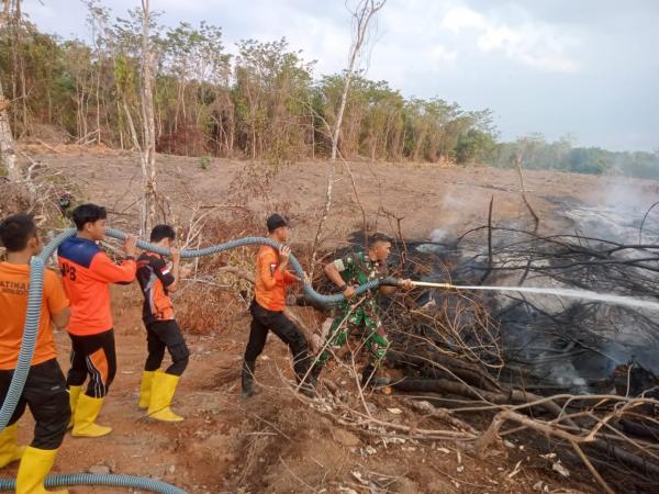 Babinsa Bantu BPBD Way Kanan Padamkan Api yang Membakar Lahan Warga di Blambangan Umpu