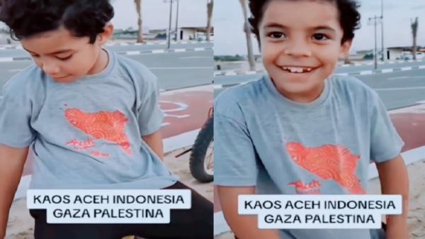 Viral, Video Bocah di Palestina Pakai Kaus Aceh Lancar Bahasa Indonesia
