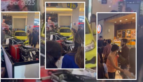 Mobil Honda Brio Lepas Kendali di Mall Paragon Semarang, Tabrak Pengunjung!