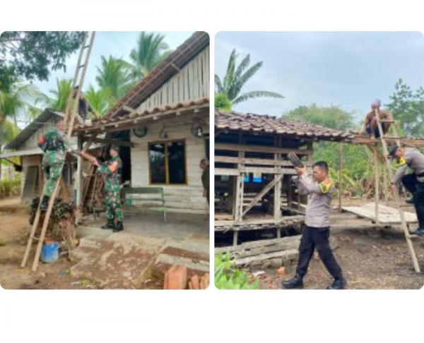 Akibat Puting Beliung 137 Rumah Rusak di Penumangan Baru, TNI-Polri dan Warga gelar Gotong Royong 