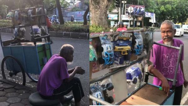 Kisah Pilu Kakek Budi Hidup Sebatang Kara, Tidur di Emperan Kota Bandung Bawa Gerobak Mainan