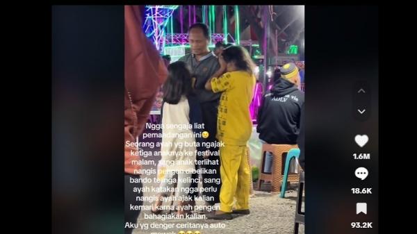 Momen Haru Penjual Kopi Tunanetra Ajak Buah Hati Main ke Pasar Malam Viral