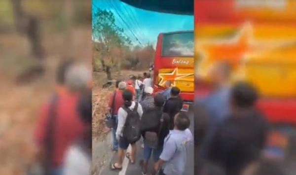 2 Bus Ugal-ugalan Saling Mendahului di Poros Pantua Lamongan, Penumpang Stres