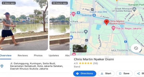 Google Maps Masukkan Rute Chris Martin saat Jalan Kaki di Jakarta