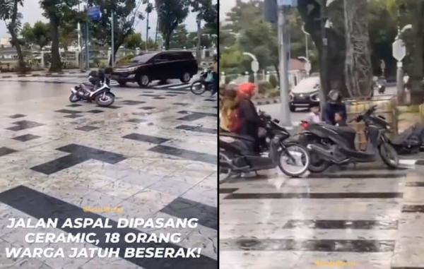 Viral Jalan Keramik Dekat Rumah Dinas Gubernur Sumut di Medan, 18 Pengendara Motor Jatuh Terpeleset