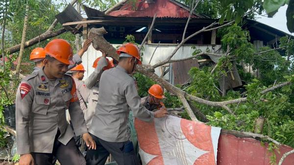 Pohon Tumbang Timpa Rumah Warga, SAR Brimob Bone Gerak Cepat Lakukan Evakuasi