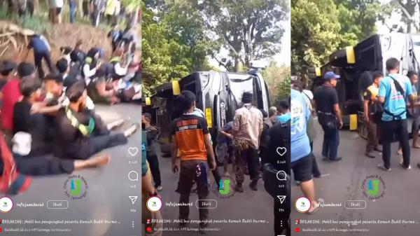 Bus Pelajar Pramuka dari Ciamis Terguling di Tanjakan Menuju Bumi Perkemahan Kiara Payung Jatinangor