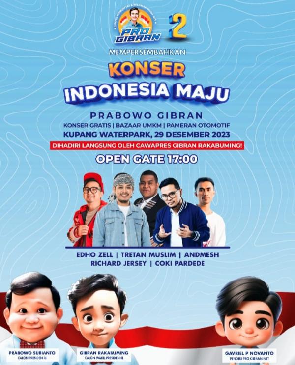 Gibran Hadir, Gavriel Novanto Ajak Warga Nonton Konser Indonesia Maju di Kupang