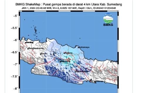 Gempa Terkini Guncang Sumedang, BMKG: Magnitudo 4.5, Kedalaman 10 Km