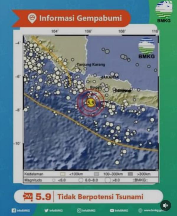Gempa Magnitudo 5.9 Guncang Kawasan Bayah Lebak Banten