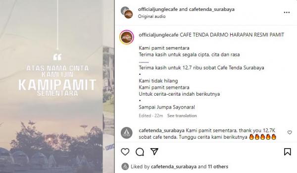 Cafe Tenda Surabaya Tutup