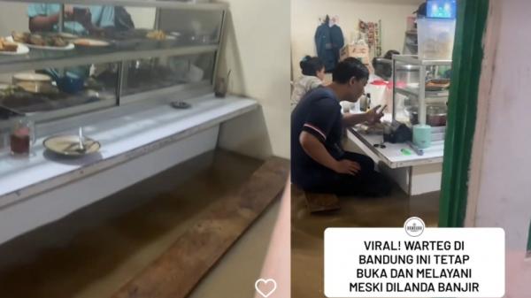 Viral di Medsos! Warteg Tetap Buka Meski Dikepung Banjir, Netizen Sebut Soal Perut