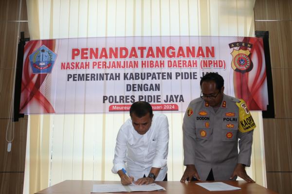 Bupati dan Kapolres Pidie Jaya Tandatangani NPHD Pemilu 2024