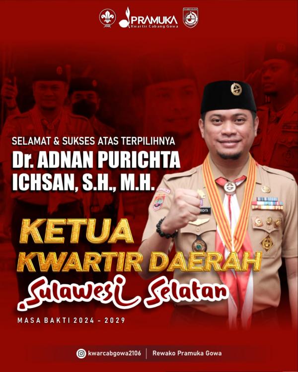 Ketua PWI Gowa Bangga, Bupati Adnan Nahkodai Kwarda Gerakan Pramuka Sulsel