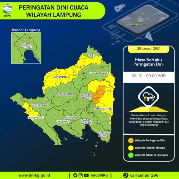 BMKG: Update Wilayah Lampung Berpotensi Terjadi Hujan Lebat Disertai Petir