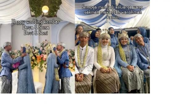 Viral Pernikahan 2 Pasang Pengantin Kembar, Netizen: Iso Ketuker Ora Kiro-kiro