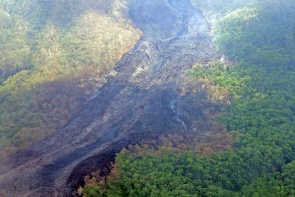 Mengerikan, Pantauan Udara Gunung Lewotobi Inilah Jalur Lava yang Menghanguskan Vegetasi Hutan