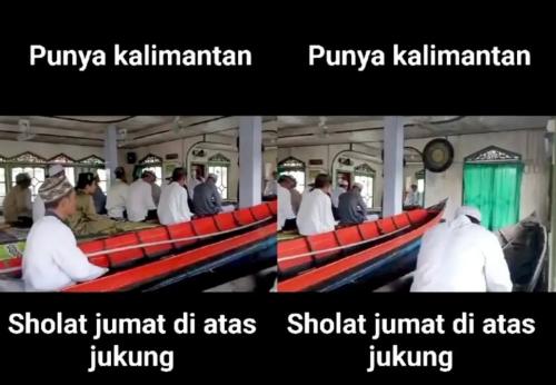 Viral Momen Jamaah Masjid Terapung Sholat Jumat di Atas Perahu,Saling Diikat Supaya Tidak Hanyut