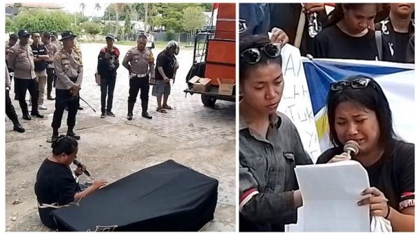 Usung Keranda Peti Mati, Aliansi Aksi untuk Axi Demonstrasi ke Polres Sumba Timur
