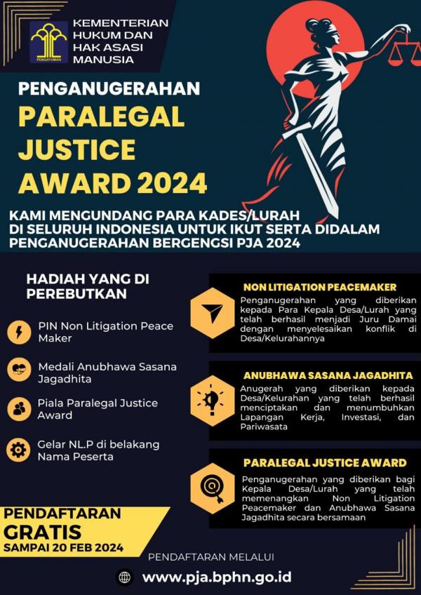 Segera Daftar Kades/ Lurah dalam Paralegal Justice Award, Terbuka Hingga 20 Februari 2024