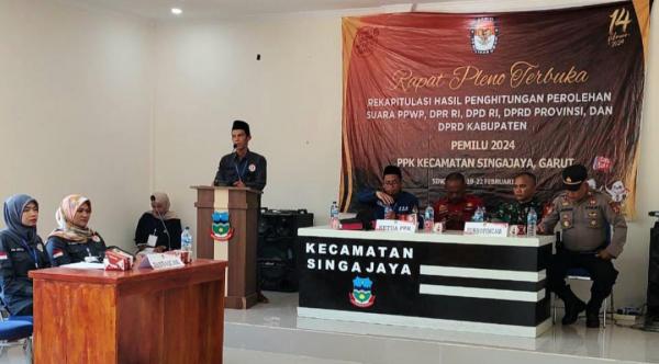Panwaslu Singajaya Lakukan Pengawasan Rapat Pleno Terbuka Rekapitulasi Pemilu 2024