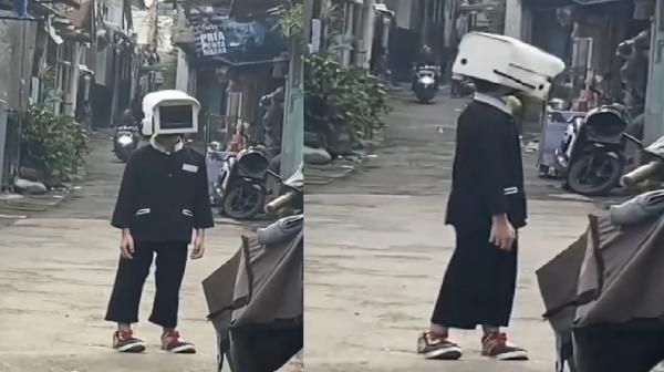 Bocah Pakai Helm Model CCTV Viral, Netizen Sebut Gak Perlu Tenaga Listrik 