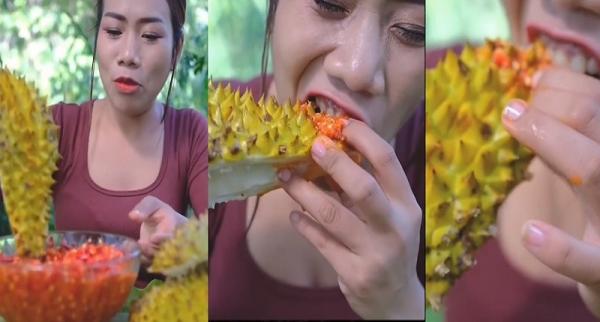 Viral Wanita Ini Pamer Makan Kulit Durian Pakai Sambal, Netizen: Besok Makan Ban Traktor