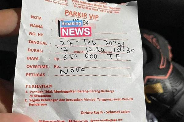 Viral, Tarif Parkir Mobil di Stasiun Tugu Yogyakarta Rp350.000