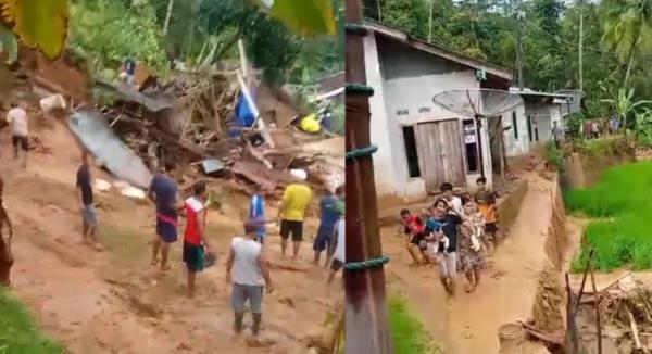 Longsor Landa Cibeber Lebak, 9 Rumah Rusak 2 di Antaranya Hilang dan 3 Lumbung Padi Hanyut