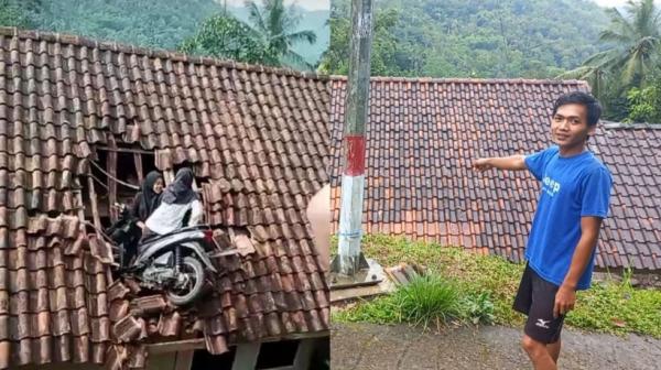 Ini Kesaksian Warga yang Melihat Langsung Sepeda Motor Nyangkut di Atap Rumah di Tasikmalaya
