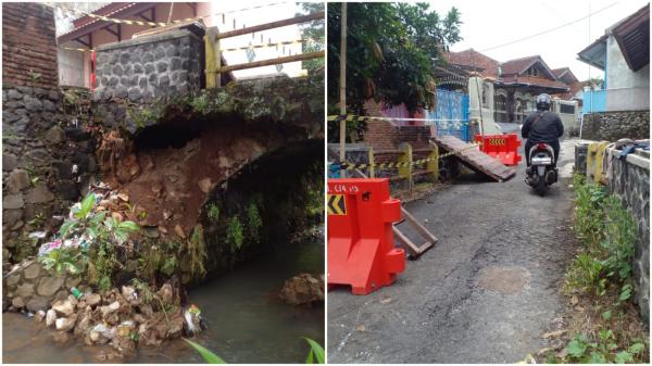 Jembatan Cikumetir di Ciamis Ambles Nyaris Ambruk, Jalan Bolenglang Ditutup untuk Akses Mobil