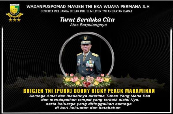 TNI Berduka, Eks Danpomdam IV Diponegoro Brigjen Purn TNI Donny Ricky PM Meninggal