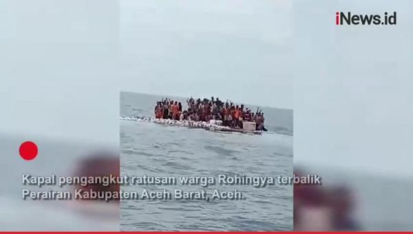 Viral Kapal Ditumpangi Ratusan Rohingya Terbalik di Tengah Laut Aceh Barat