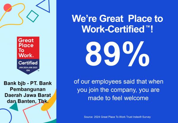 Bank Bjb Raih Sertifikasi Great Place to Work dari Lembaga Amerika Serikat