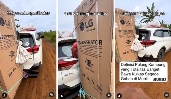 Viral Pemudik Pulang Kampung Bawa Kulkas Diikat di Mobil, Netizen: Bahayain Orang Lain