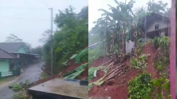 Tebing Setinggi 5 Meter Longsor Tutup Badan Jalan Sadananya-Cikoneng Ciamis Ancam 3 Rumah Warga